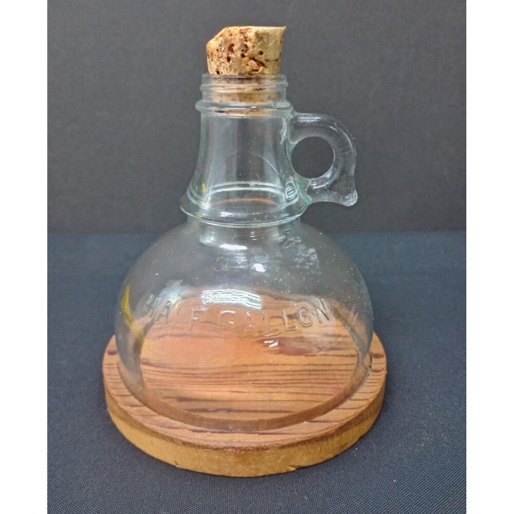 Vintage Half Gallon Glass Wood Bottom Corked Mid Century  Bank